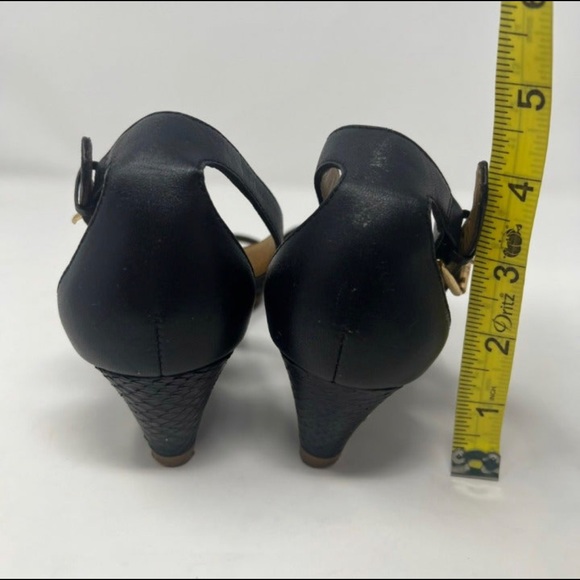 Tory Burch Savannah Wedge Black Gold Sandal Women Size 6 - Picture 9 of 11